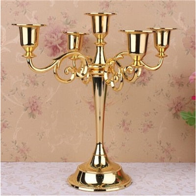 Gold 3-Arms Metal Pillar Candle Holders