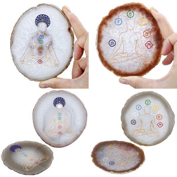 7 Chakra Agate Slices Geode Stones Cup Mat Healing Crystal