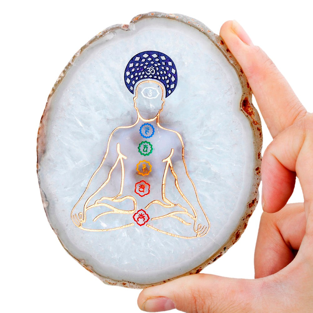 7 Chakra Agate Slices Geode Stones Cup Mat Healing Crystal