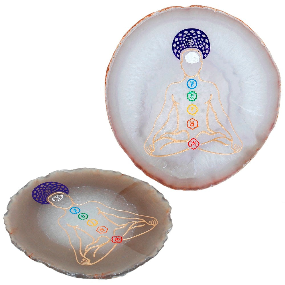 7 Chakra Agate Slices Geode Stones Cup Mat Healing Crystal