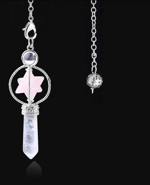 DOWSING PENDULUM QUARTZ NATURAL STONE CRYSTAL PINK REIKI HEALING PENDULE PENDANT PENDULUMS FOR RADIESTHESIA F770